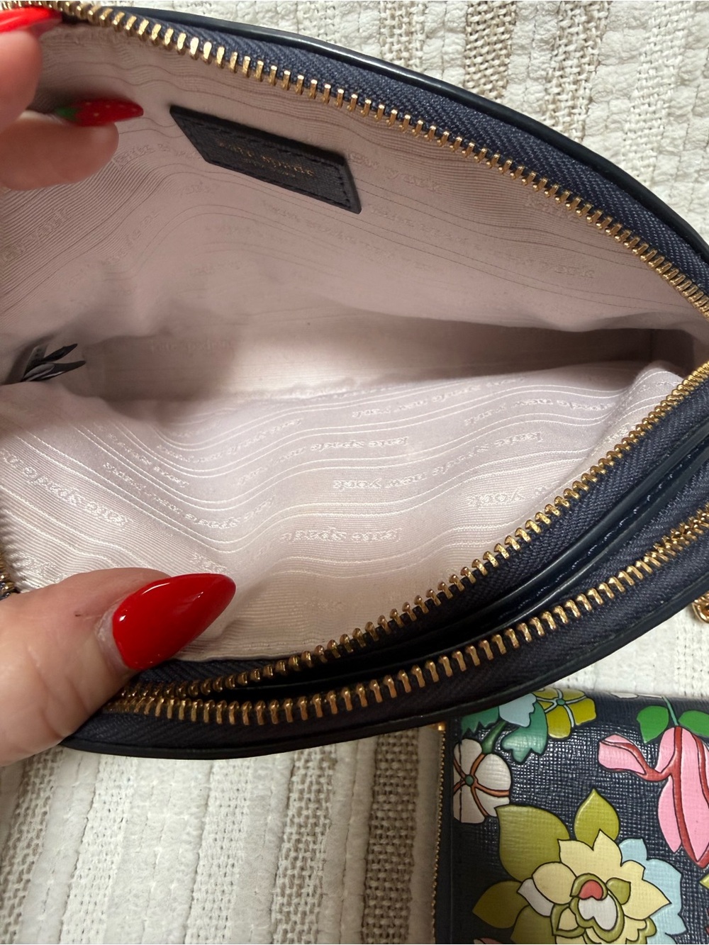 kate spade Navy Floral Dome Crossbody and wallet with Flowers and Gold Hardware - Picture 3 of 8